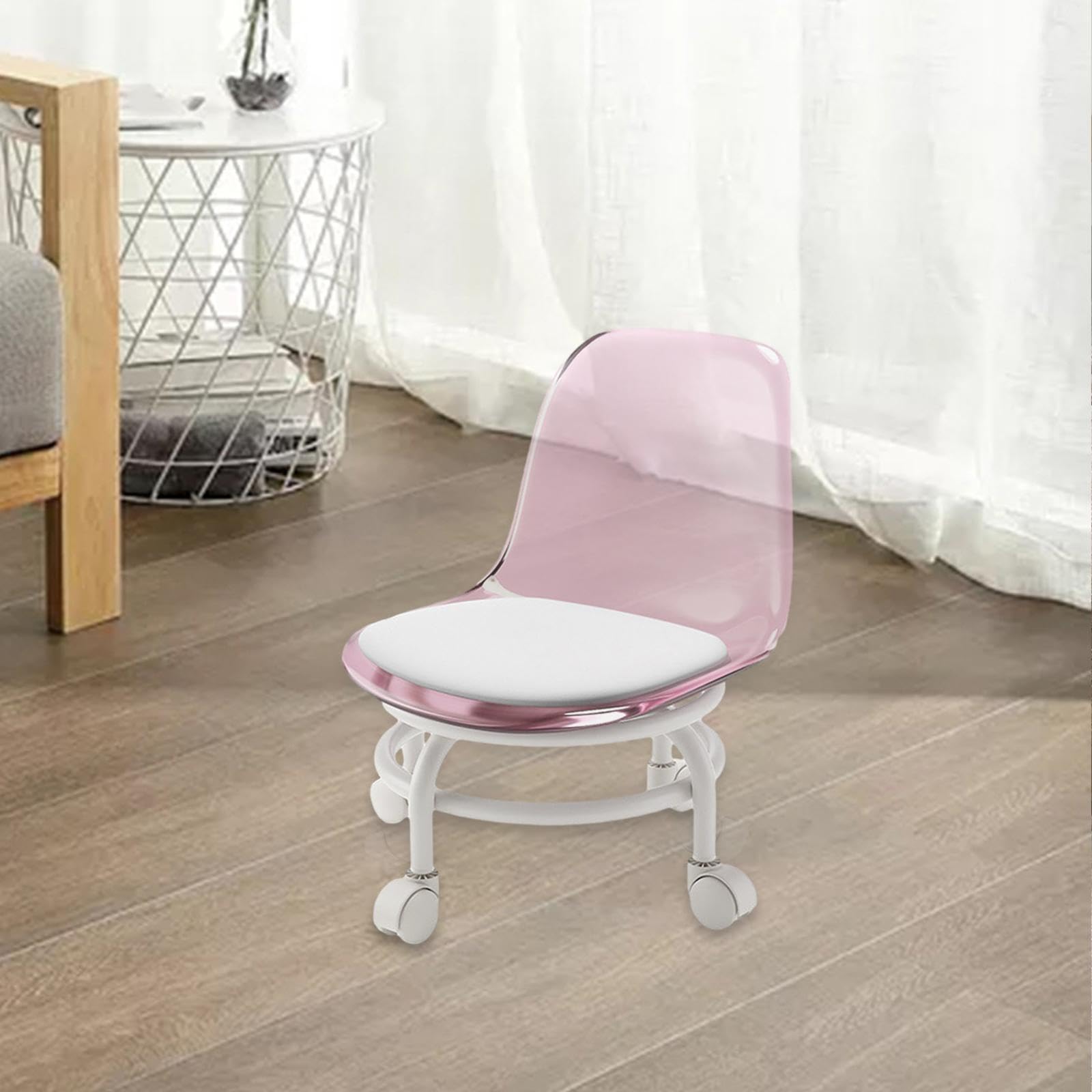 Taburete móvil con Respaldo, Taburete Giratorio de 360 Grados para Uso en Limpieza y pedicura, Rosado, Individual
