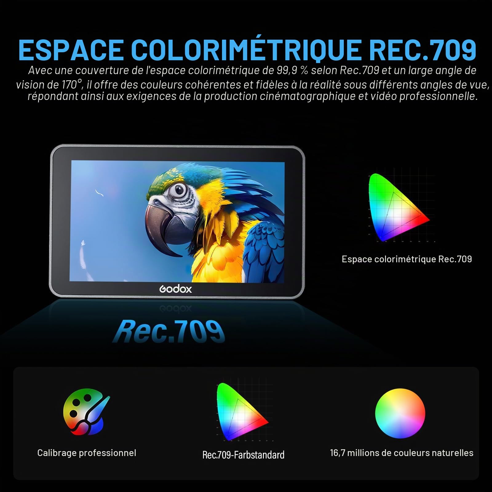 Godox GM6S Pro Kit1 5,5 Pouces 2000 Nits Écran Pivotant avec Télécommande Moniteur pour Appareil Photo 4K HDMI DSLR Moniteur de Terrain 1920*1080 IPS Contrôle Tactile avec Pare-Soleil et Support à Sem