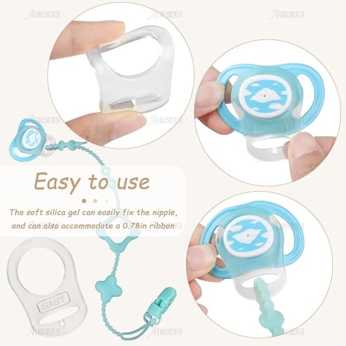 Miniatura 3 de AUEAR, Paquete de 10 anillos adaptadores de silicona para chupete de pezón, clip de grado alimenticio, color transparente