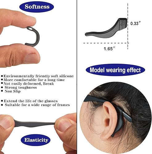 Miniatura 3 de 37 retenedores para gafas, ganchos de silicona suave para las orejas, retenedor de manga con punta de patilla, soporte antideslizante para lentes de