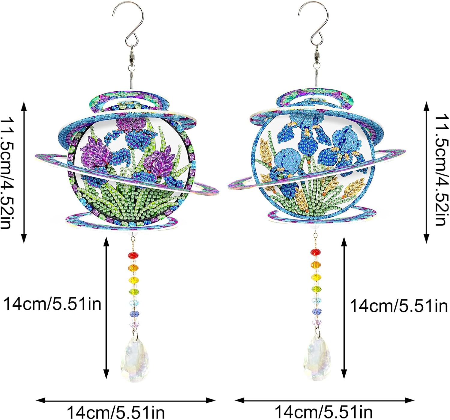 2Pcs Iris Diamond Art Painting Suncatcher Wind Chime Kit for Adults, Double Sided 5D DIY Rhinestone Art Hanging Ornaments, Crystal Sun Catcher Windchimes for Home Garden Patio Decor