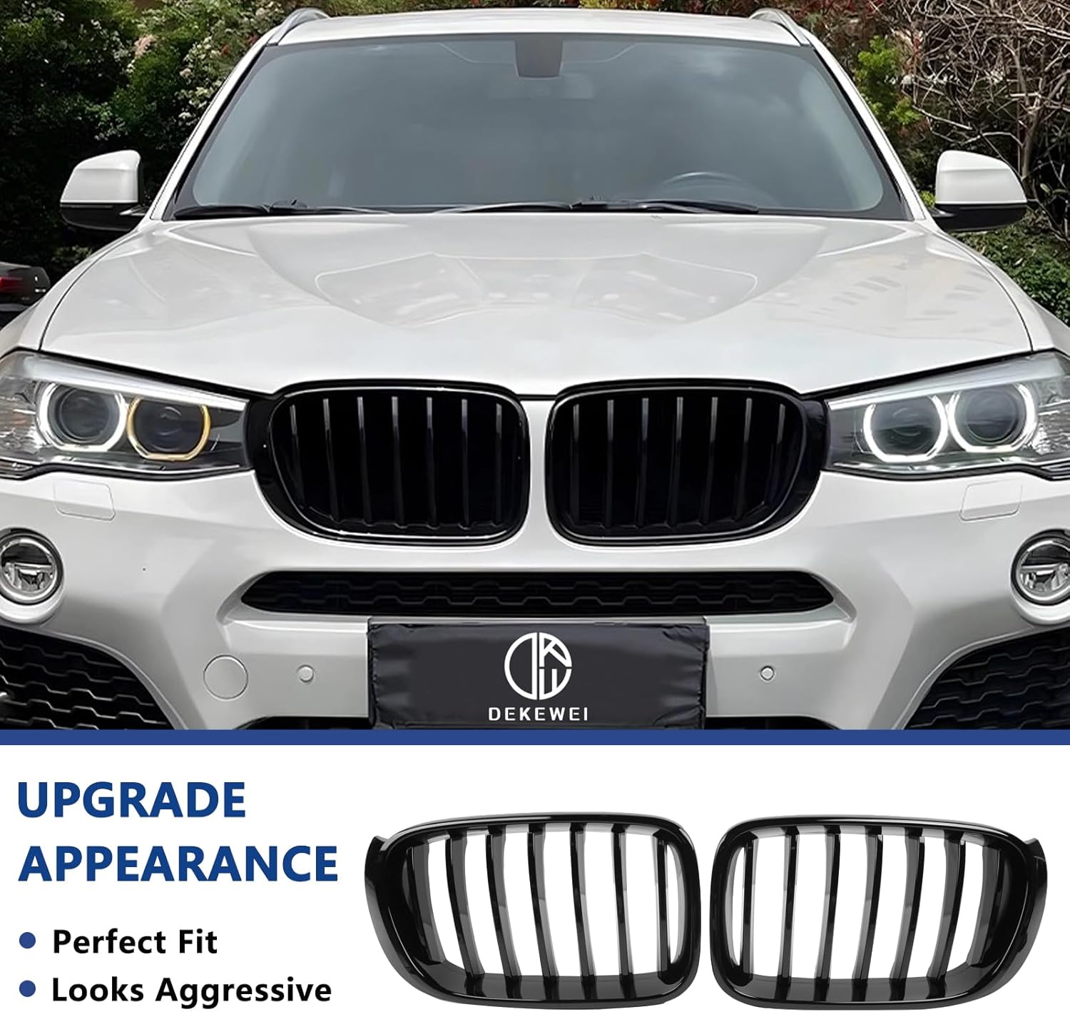 G01 G02 Grille,Front Kidney Grill Compatible with 2018-2021 X3 G01,2019-2021 X4 G02 Double Slats Gloss Black Grill