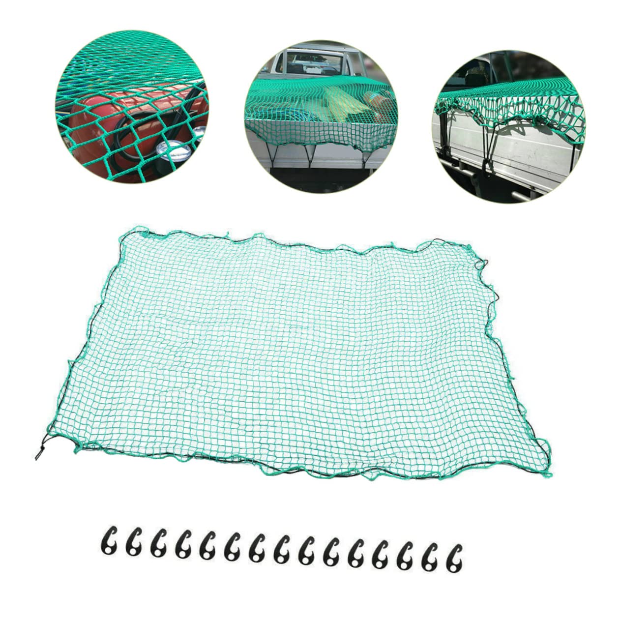 Rete di Carico e 15 Ganci in Nylon Resistente per Pick-up e Rimorchio con Elastici Rete Portabagagli Robusta e Trasporti Sicuri per Campeggio