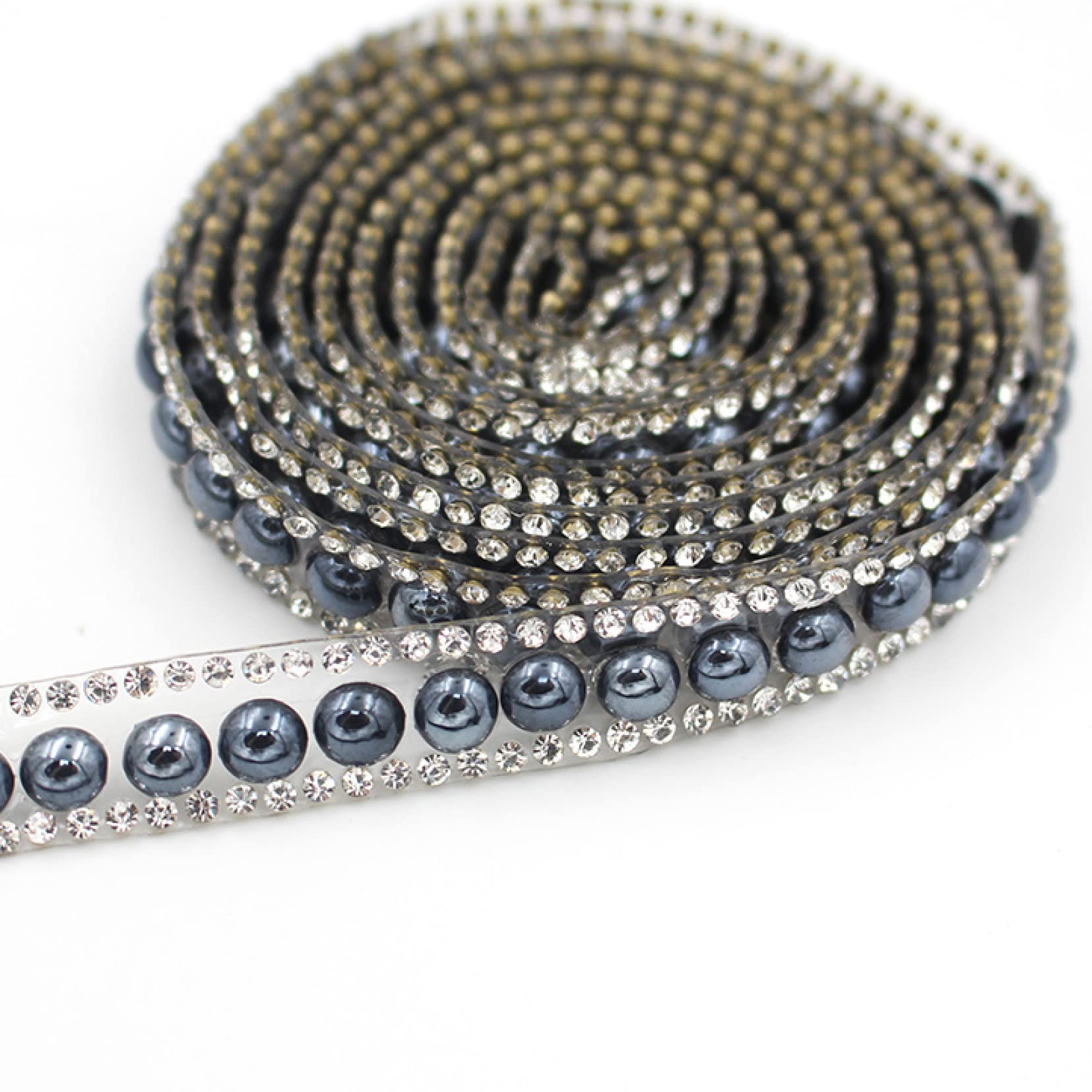 ACiyD 1 Yard Strassbesatz Klassische Farbe Perlenband Band Kristall Strass Dekoration Eisen auf Schuhen Kleidung Kristall Art Decor (Color : Grey, Size : 1 Yard)