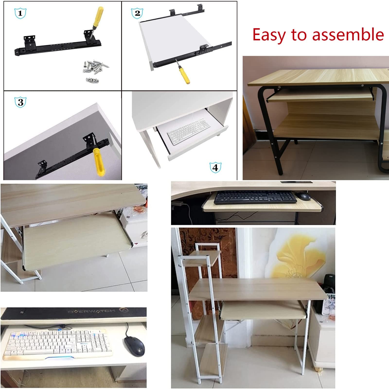Drewniana Półka Pod Klawiaturę Pod Biurko – Do Organizerów Na Klawiaturę I Myszkę – Regulowana, Wysuwana Półka Na Biurko – Ergonomiczna/Poprawiająca Postawę – Wysuwana Półka Na Klawiaturę, Biała, 70