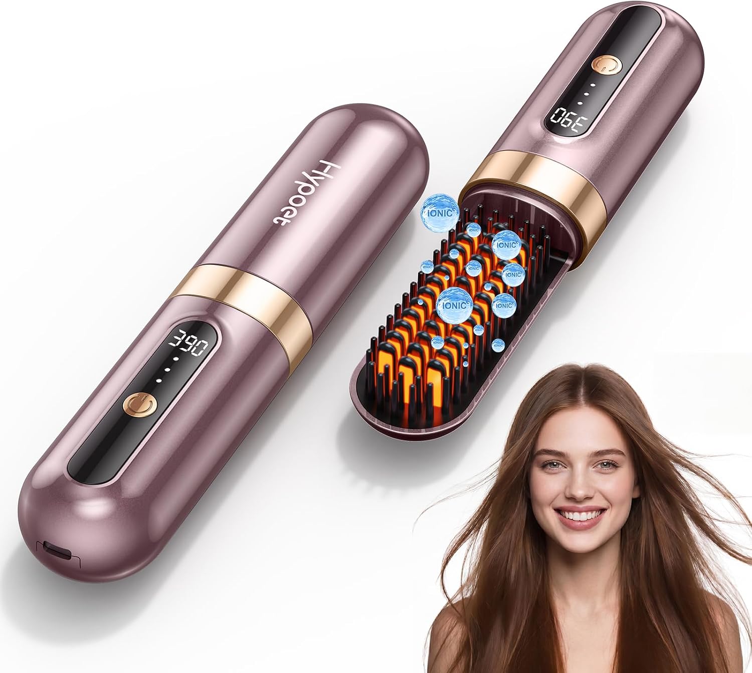 Go Brush Pro 2026,Cordless Hair Straightener Brush, Ionic & Anti-Frizz, Ceramic Tourmaline MCH Fast Heating, Anti-Scald, 4000mAh Type-C Fast Charging, Portable Hot Comb for Women