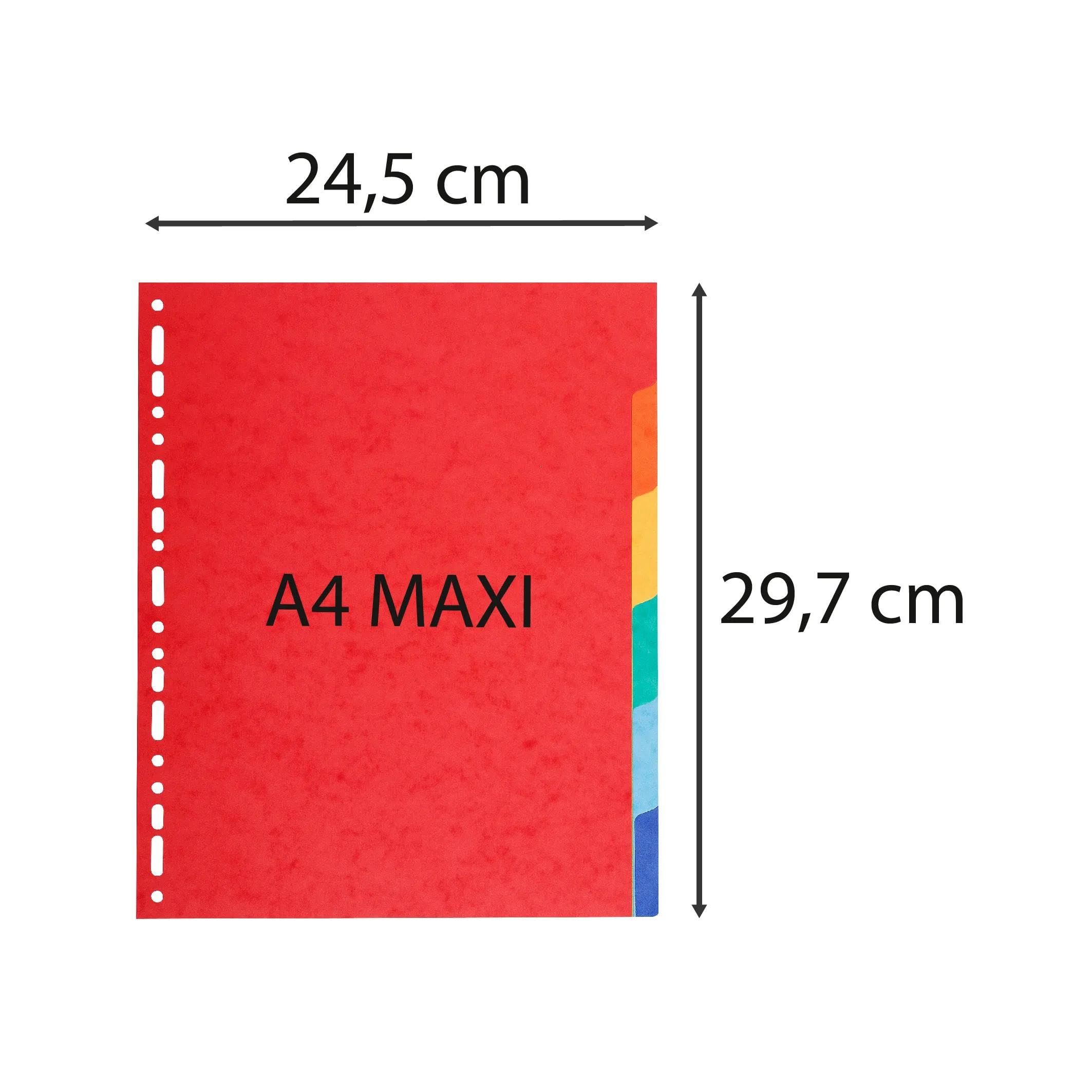 Exacompta - Réf. 2106E - Carton de 50 Intercalaires en carte coloris vifs recyclée 220g/m2 avec 6 onglets neutres - Format à classer A4 maxi - Dimensions 24,5 x 29,7 cm
