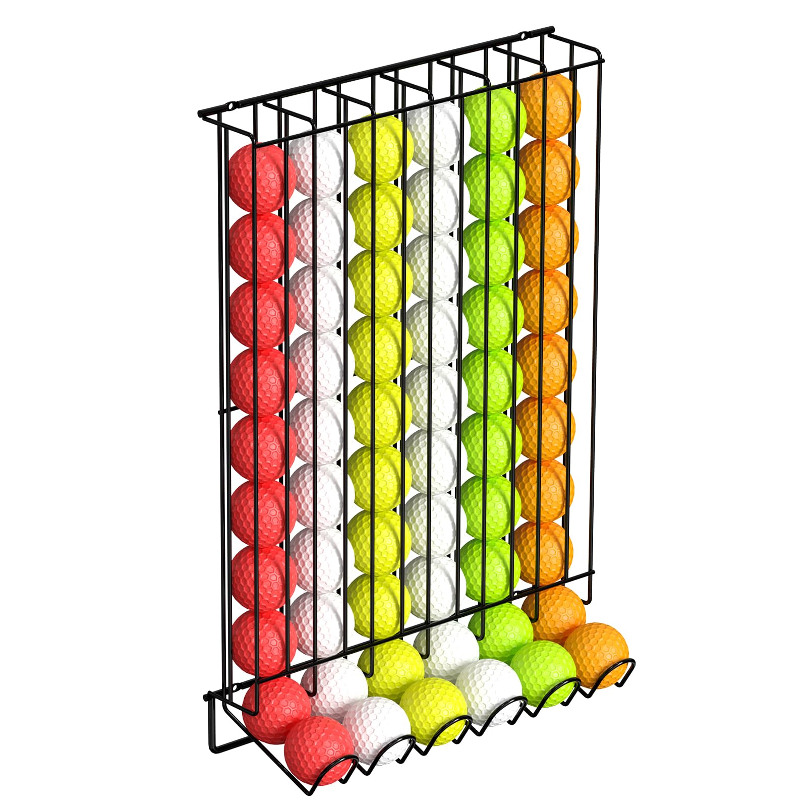 Sunexinlo Soporte para pelotas de golf para 60 pelotas, dispensador de pelotas de golf de encimera y montado en la pared, estante de exhibición de alambre de metal para el hogar, oficina, simulador de