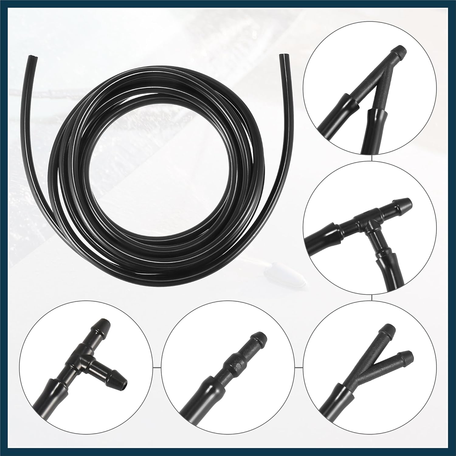 Front Windshield Washer Hose Kit Fit for Ford F150 with 3 Meter Washer Fluid Hose 12 Pcs Hose Connectors - Pack of 15 Black Automotive Parts