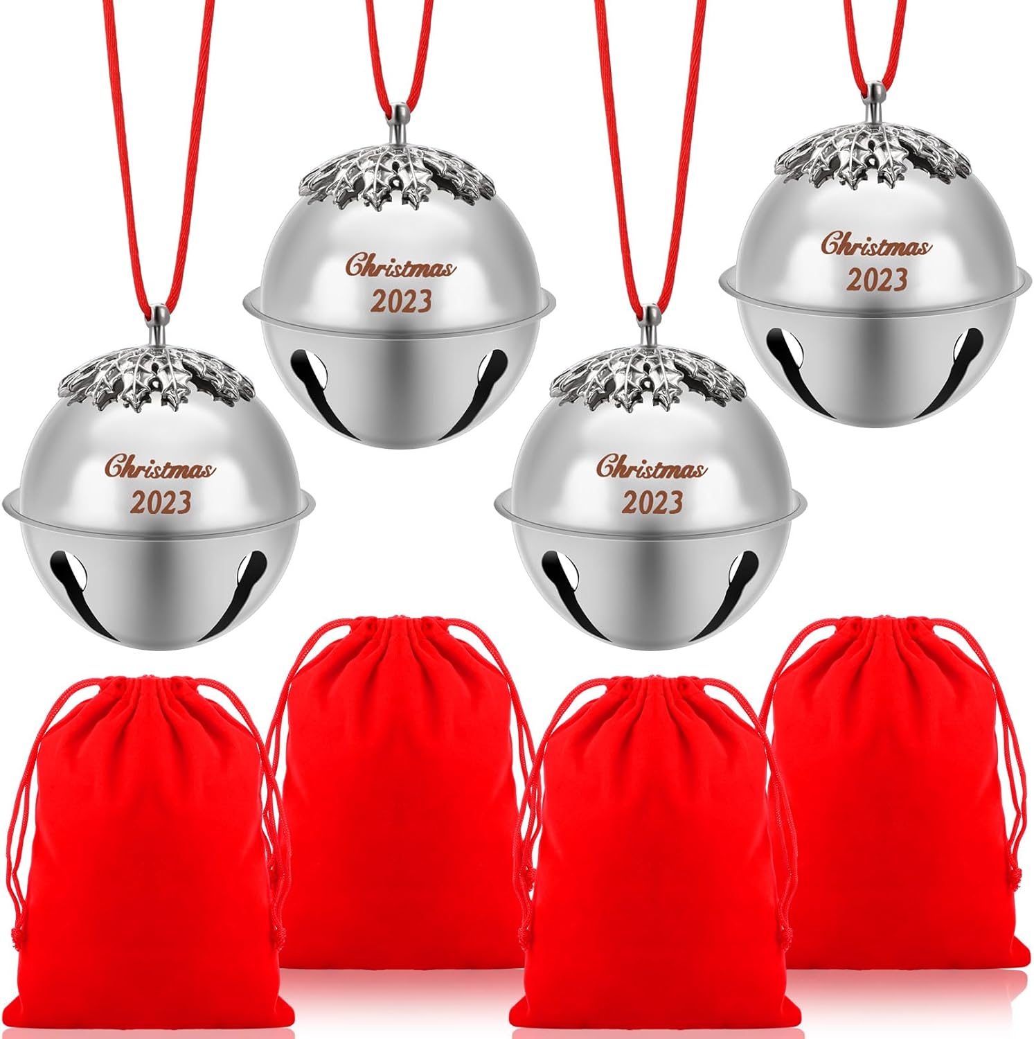 Hiboom 4 Pieces Sleigh Bells Christmas Bells Ornament 2024