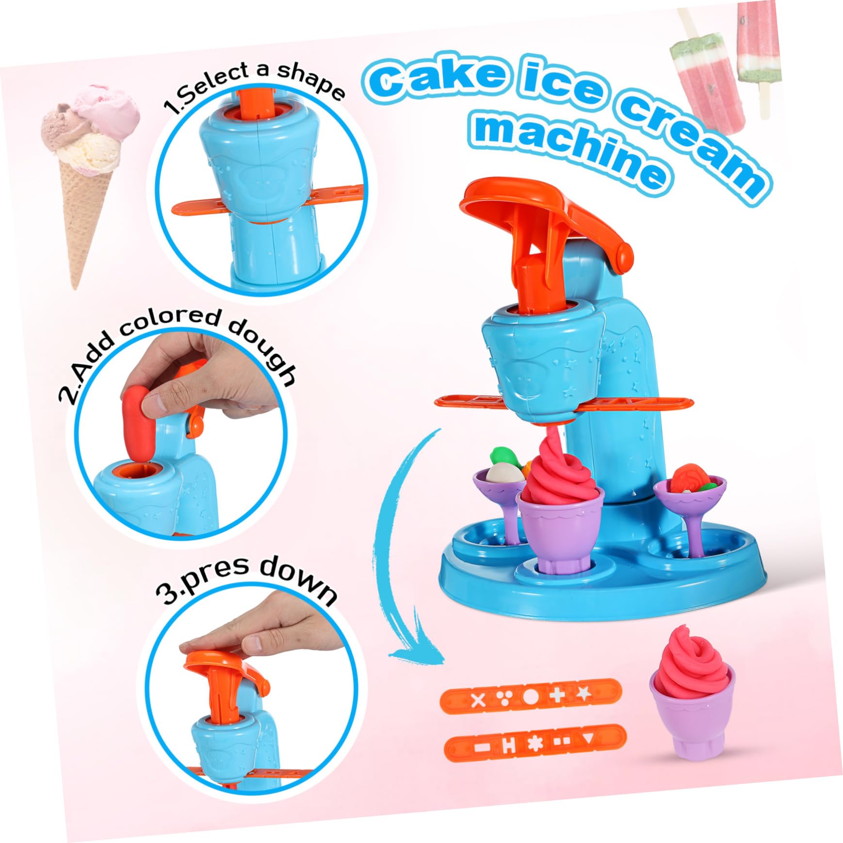 Kisangel Set di Accessori per Pasta Modellabile Gelatiera, Macchina per Spaghetti e Hamburger, Materiale Abs, 51 Pezzi, Gioco da Cucina per Bambini e Ragazzi, per Giochi di Compleanno