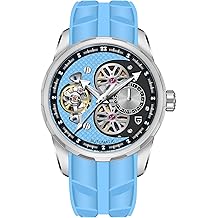 Pagani Design Men's Automatic Mechanical Watch Skeleton Dial Sport Watch with Fluorine Rubber Strap, Synthetic Sapphire Glass, Luxury Automatic Wristwatch for Men,Automatic Calendar