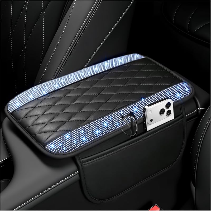 Capa para Apoio de Braço do Console Central Stacool com Strass e Bolsos Laterais – Azul Brilhante, 1 unidade