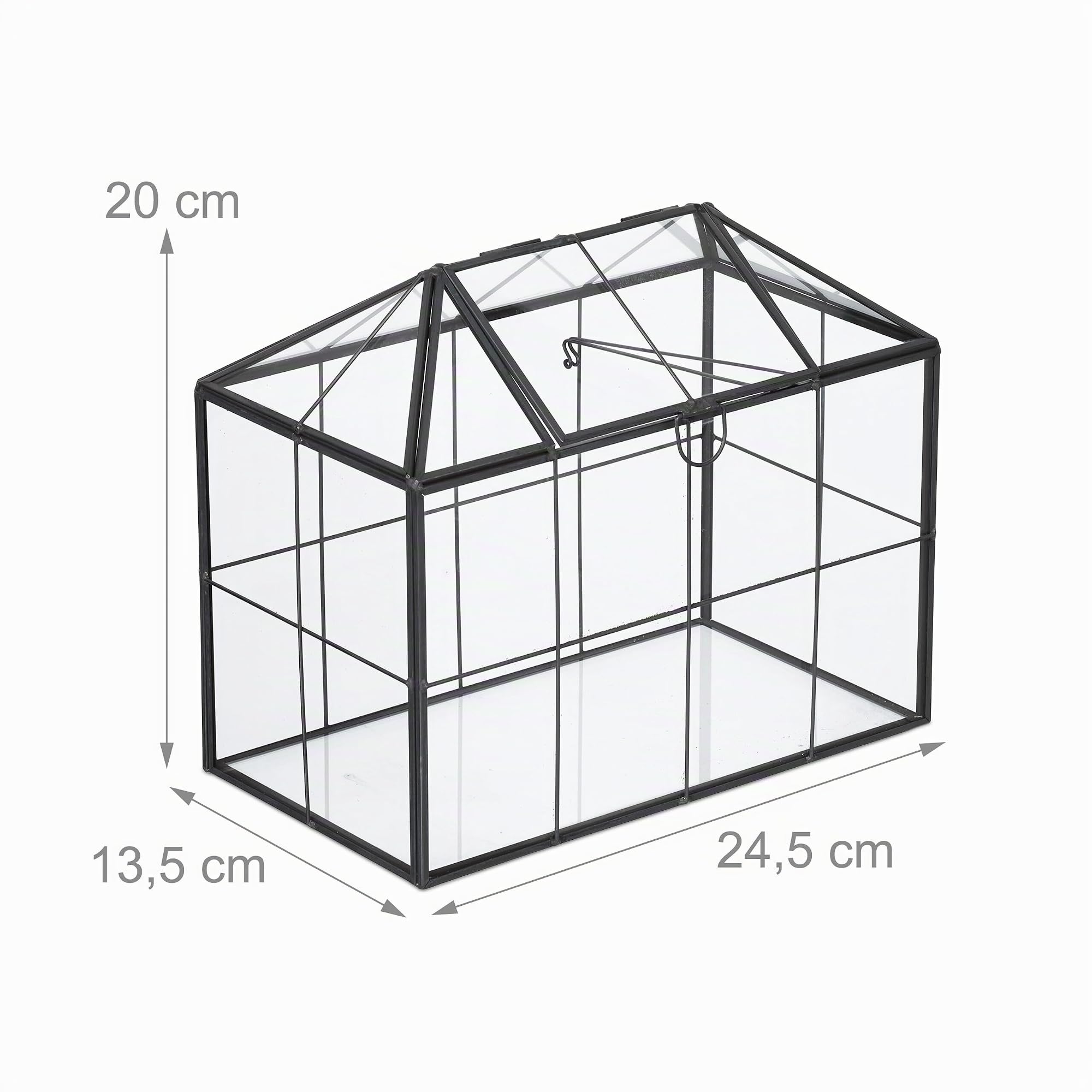 Relaxdays Terrario Piante, Mini Serra in Vetro e Zinco, Teca per Piantine Grasse e Muschi, Vaso Ecosistema Chiuso, Nero
