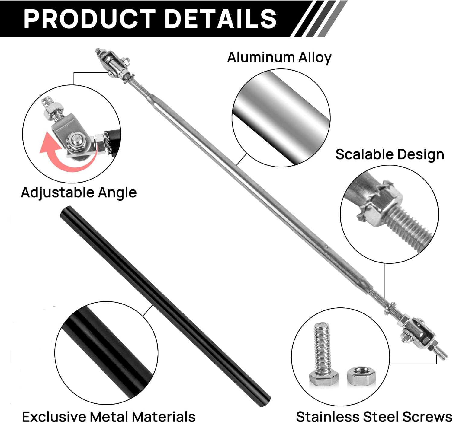Splitter Support Rods, Universal Splitter Strut Rods 7.87'' Adjustable Front Lip Strut Rod Bumper Splitter 2pcs Bumper Lip Splitter Diffuser Strut Rod Tie Support Bars for Most Vehicles (Black)