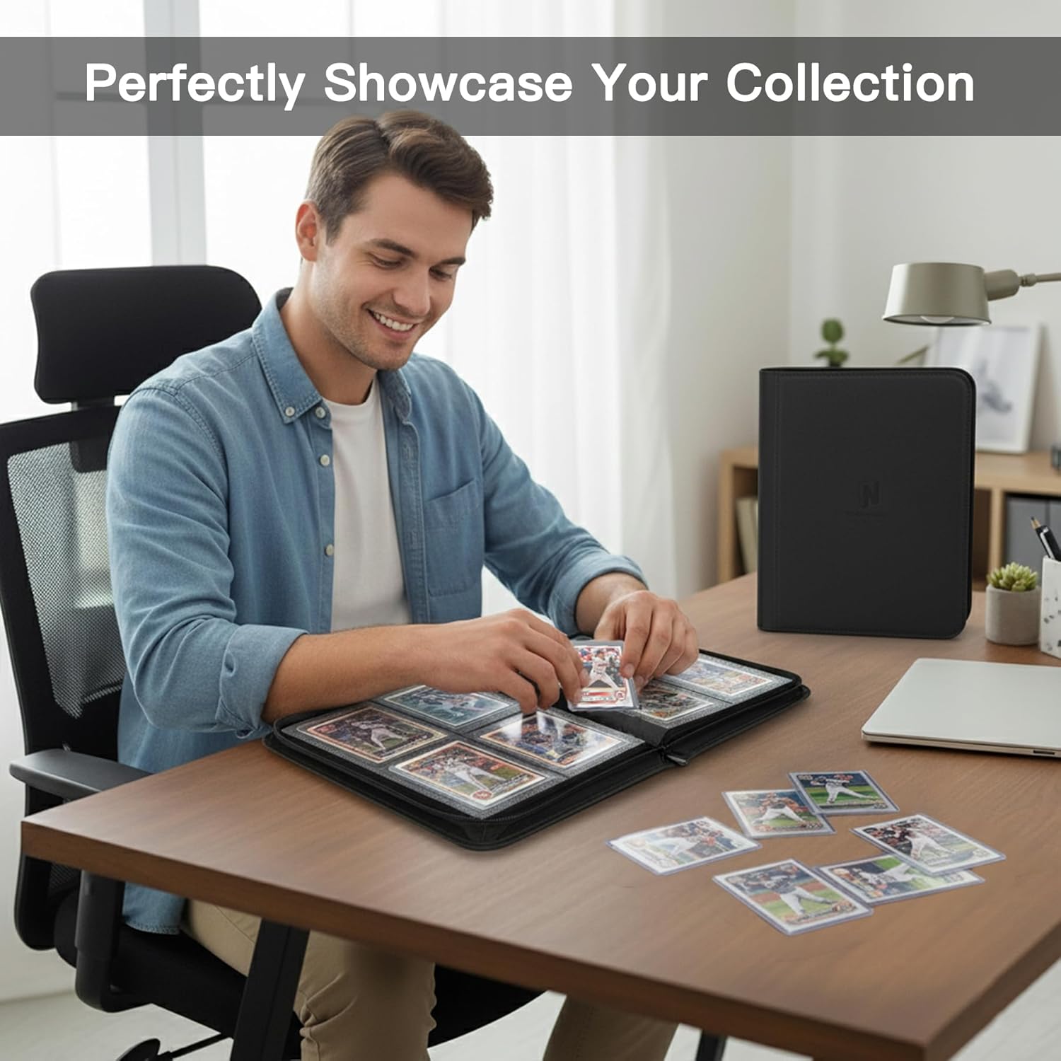 Toploader Binder,4 Pocket with 128 Card Slots for 3" x 4" Rigid Cards,PU Card Album for Trading Cards & Sports Cards(Black)