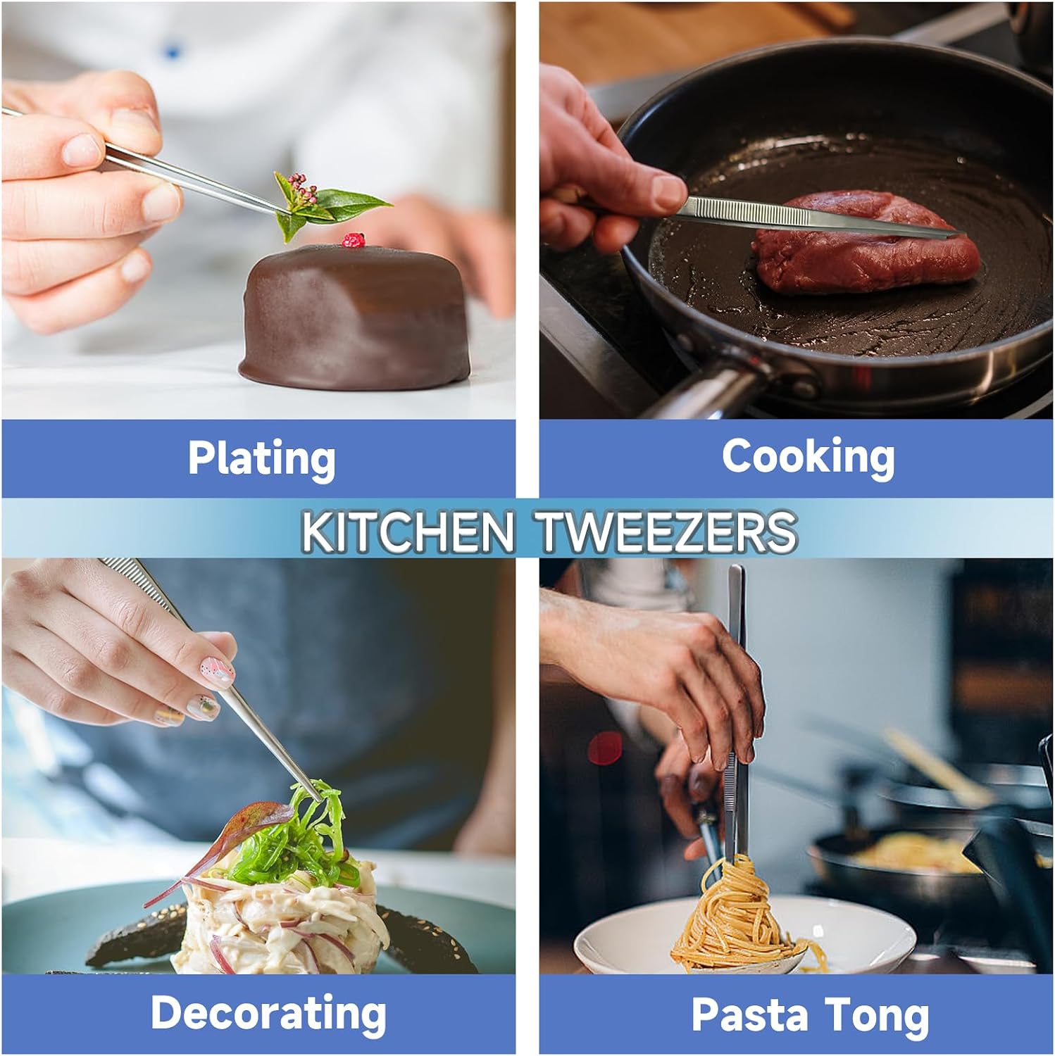Kitchen Tweezer Tongs 304 Stainless Steel Cooking Tweezers Food Tongs, Culinary Chef Tweezers Pasta Tongs, 12 Inch