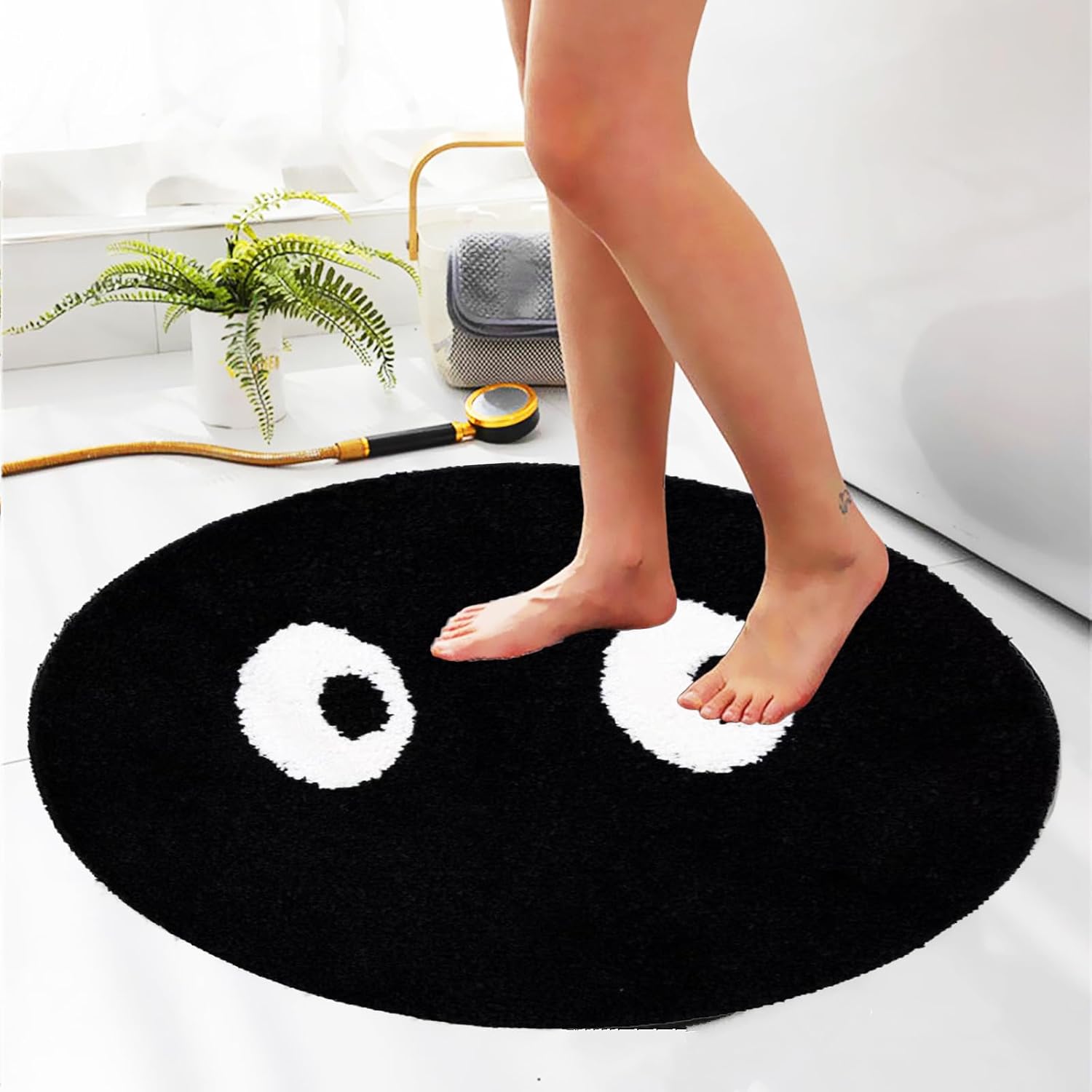 LEVINIS Funny Cute Eyes Bath Rugs, Black and White Rug for Bathroom Non-Slip Washable Absorbent Shower Rug Bath Mat for Kids Bathroom, Sink, Entry Way, Indoor Rugs 23.5"