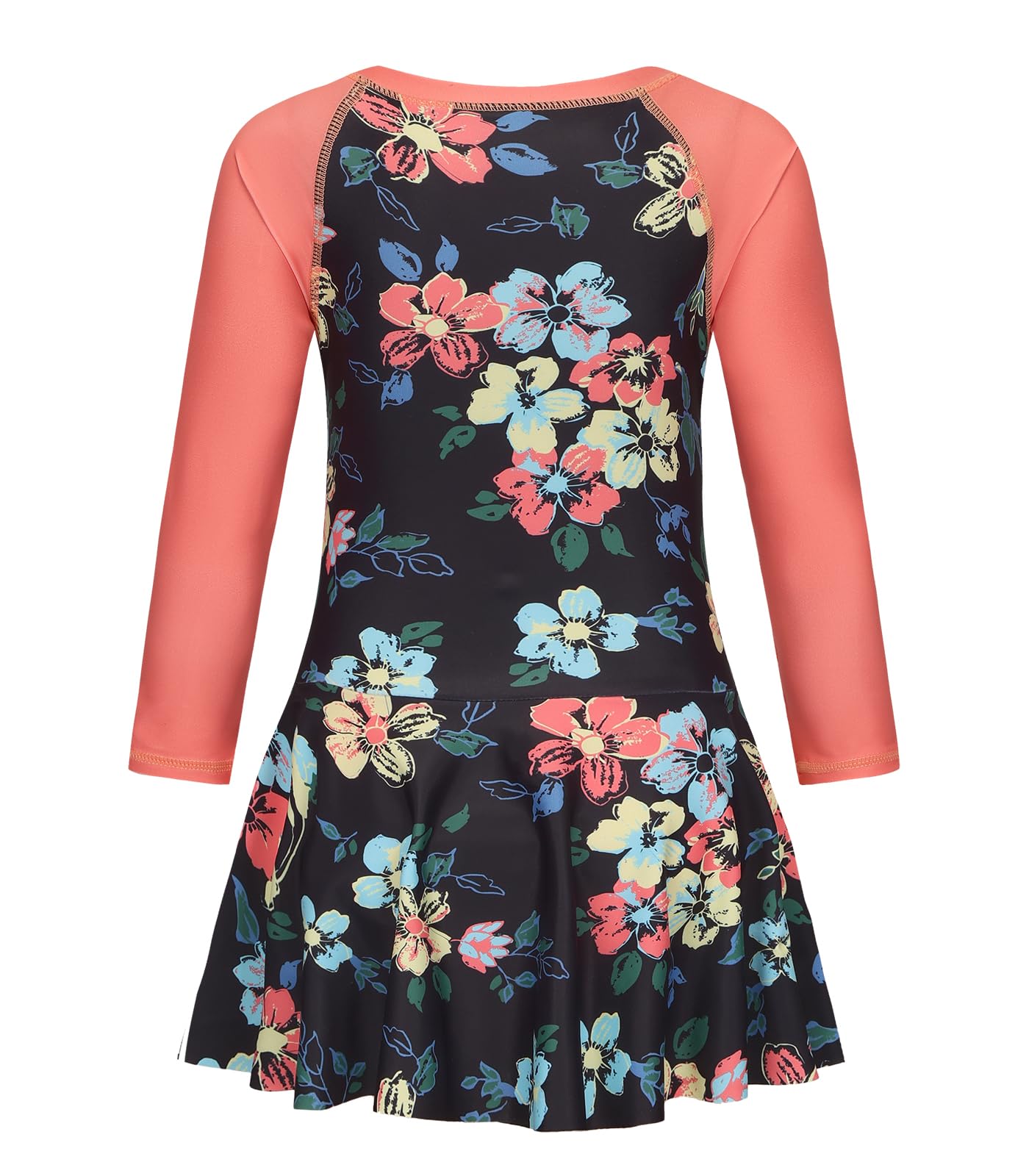 Aisyee Big Girls One Piece Swimsuits Swim Dress for Girls Long Sleeve Rash Guard Bathing Suits Hawaiian Skirt Swimwear Black Floral Rose Red Size 16/14-16 Years