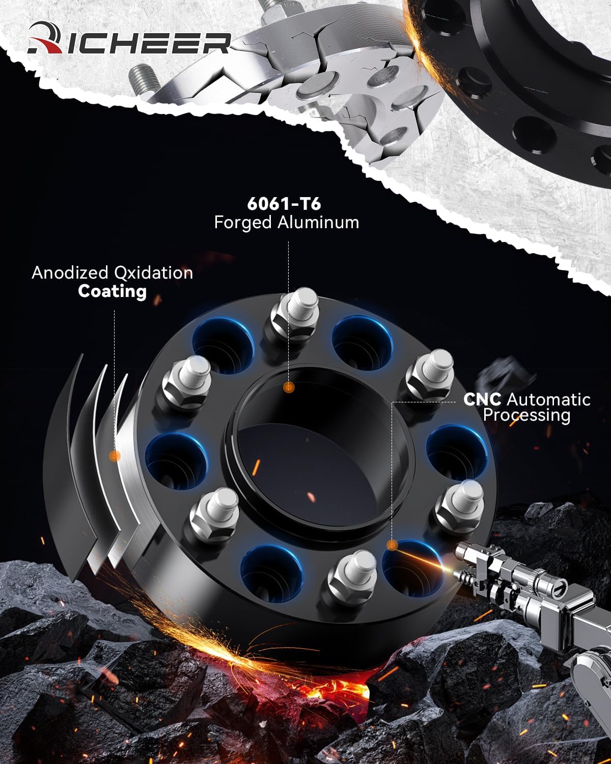 Richeer 2 inch 6x5.5 Wheel Spacer for 2019-2024 Ram 1500, 4 PCS 6x139.7mm Wheel Spacer with 14x1.5 Studs & 77.8mm Center Bore for 2019 2020 2021 2022 2023 2024 Ram 1500