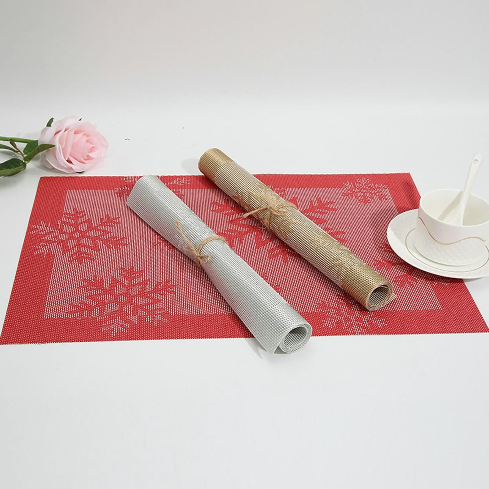 Mantel Individual Pack 10, 45 x 30 CM Negro Oro 70% PVC+30% Pet Manteles Individual, Color Sólido con Rectángulo