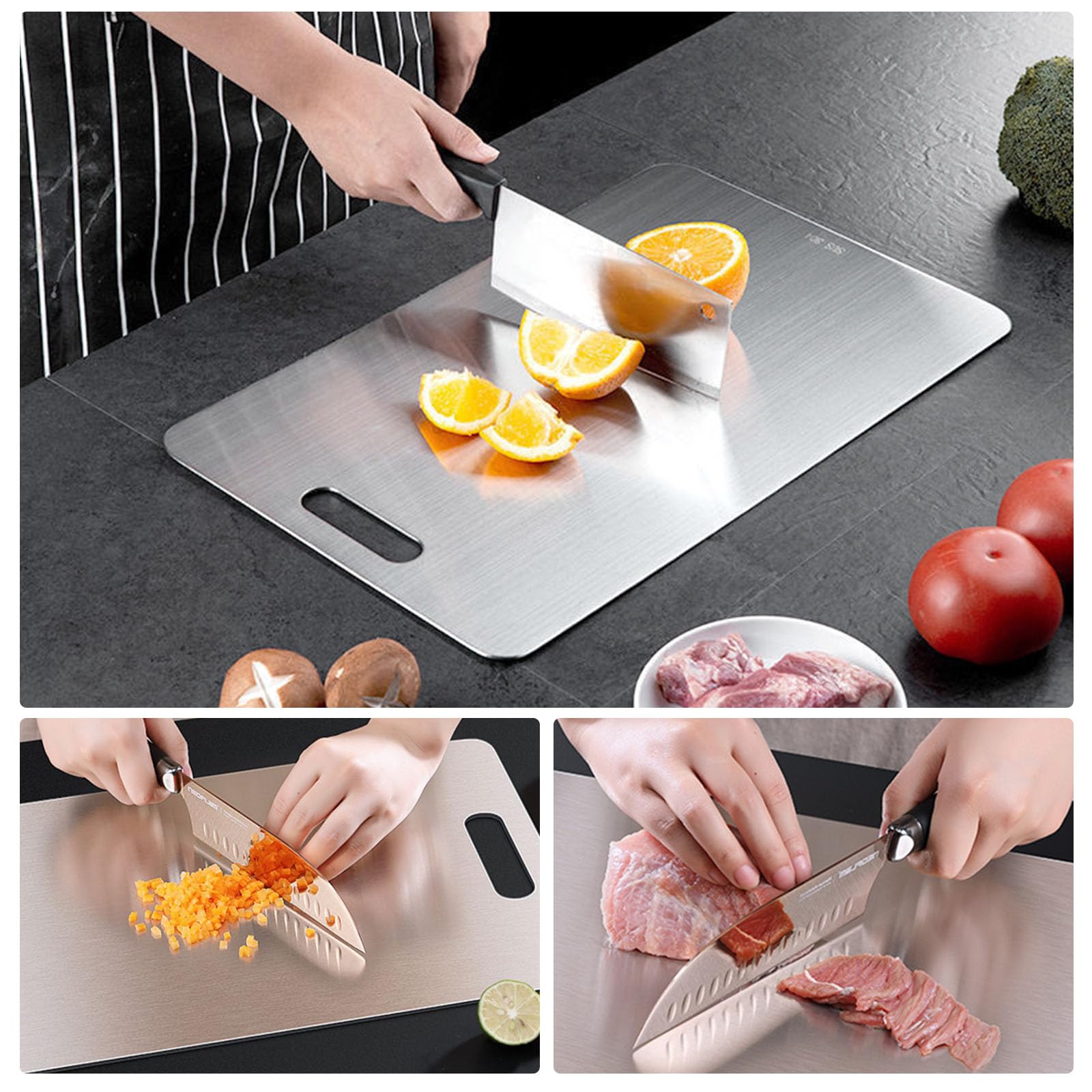 BORDEAG 3 Pezzi Tagliere Per Cucina, Tagliere In Acciaio Inox, Tagliere Da Cucina In Acciaio Inossidabile, Per Carne, Frutta, Verdura, Alimenti Per Bambini, Lavabile In Lavastoviglie