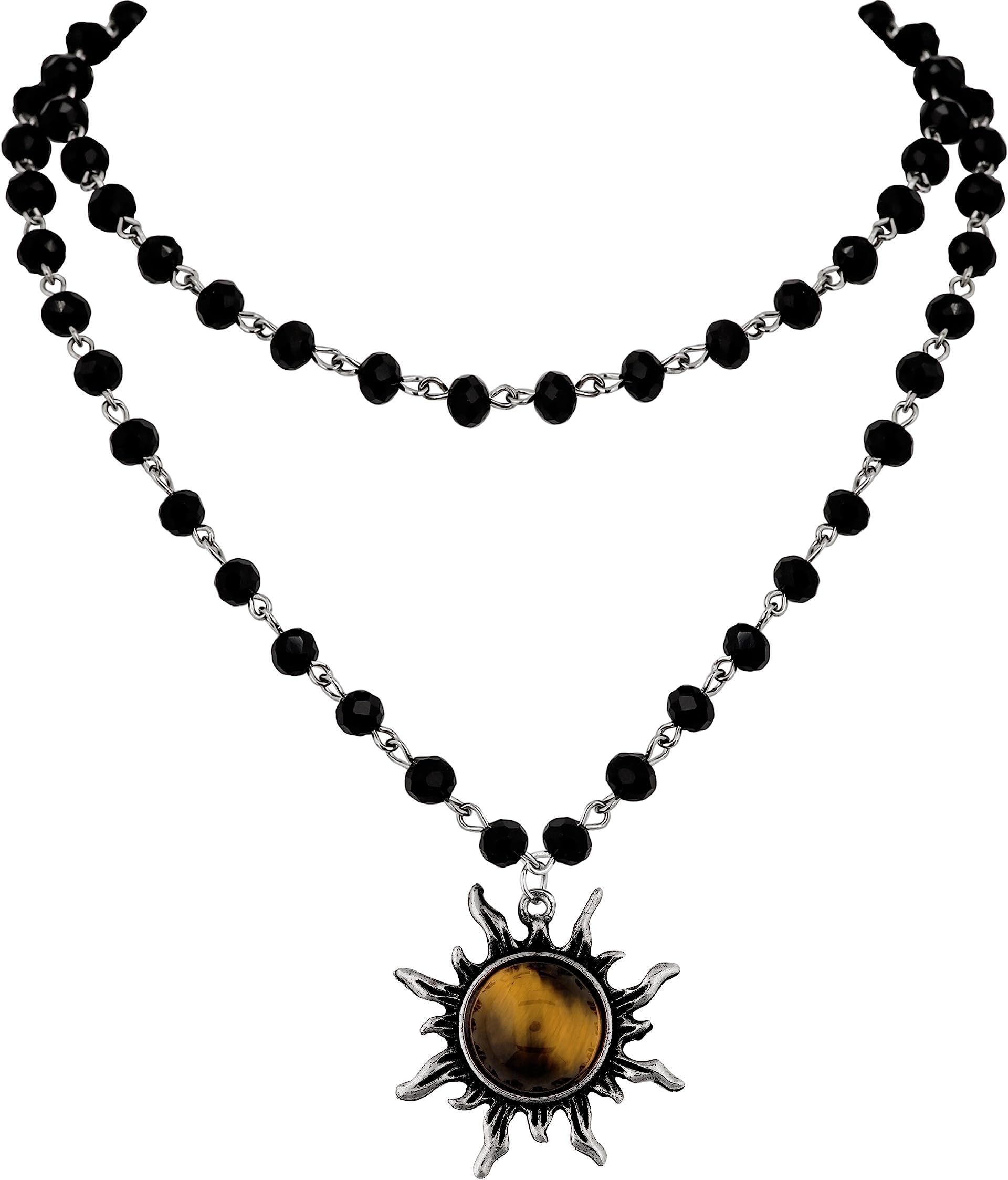 Gothic Emo Grunge Sun Choker, Black Bead Choker Necklace, Black Jewelry, Gothic Goth Necklace, Halloween Christmas Jewelry Gift for Women