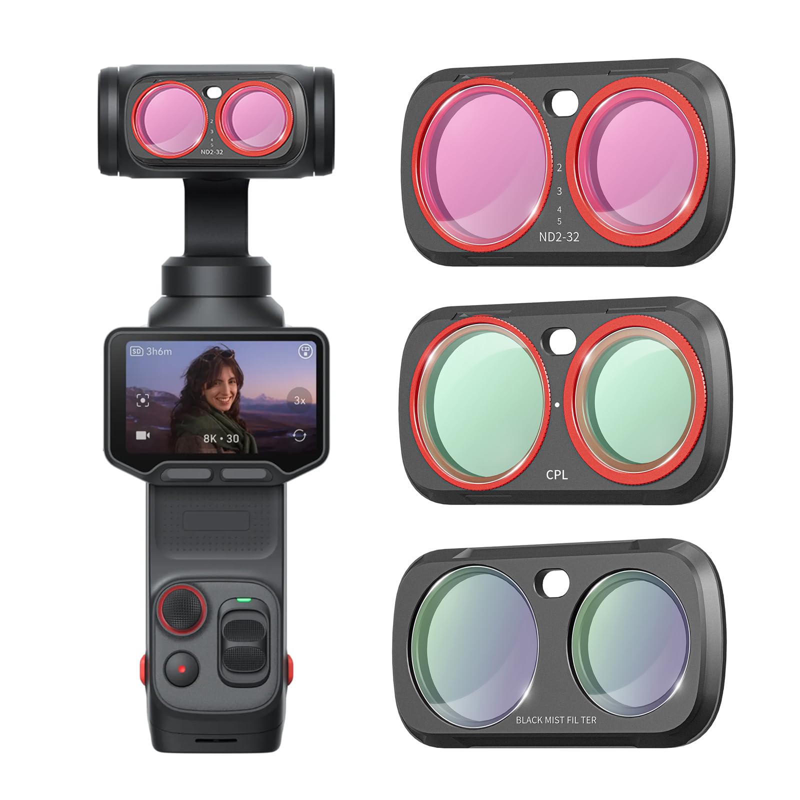 Magnetisches CPL & ND Filter Set für Insta 360 Luna Ultra Zubehör, 3er Pack Filterset für Insta360 Luna Ultra Kamera, CPL + Verstellbarer ND2-32 + Black Mist 1/4, HD-Optisches Glas, Multi-beschichtet
