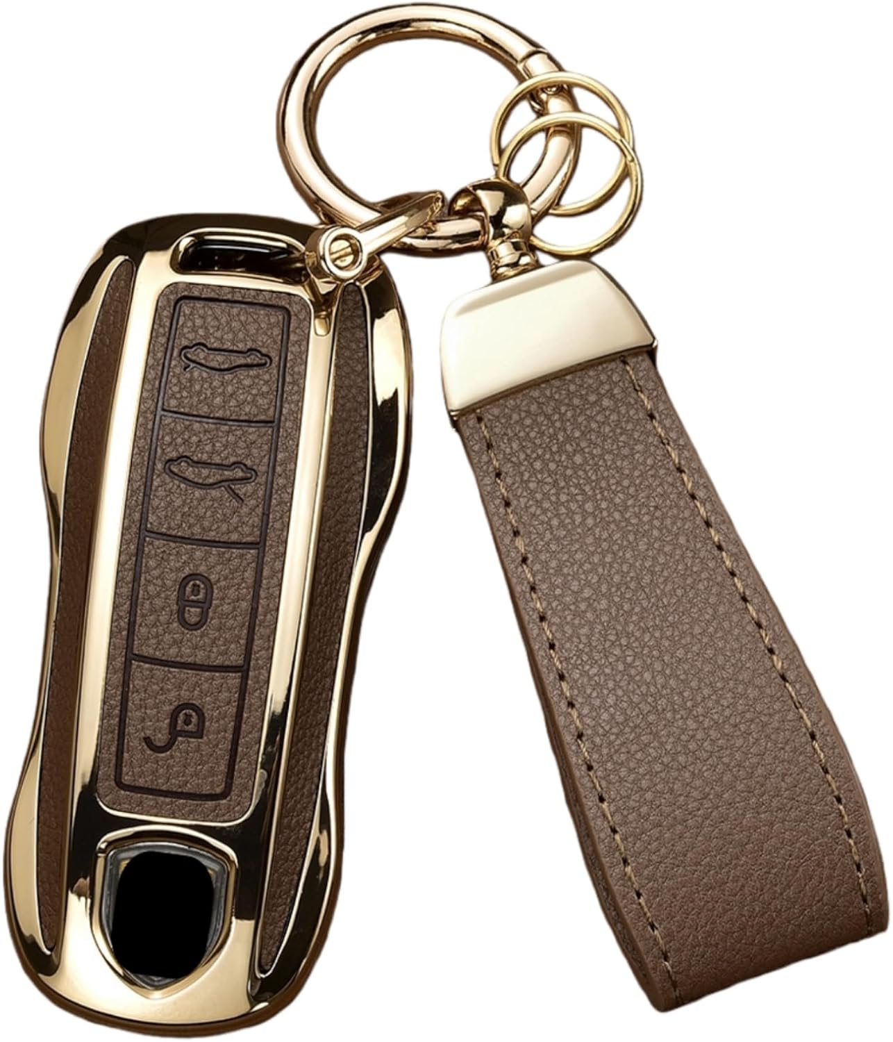 Key Fob Cover for Porsche, Leather& TPU Key Cover Case Shell for Cayenne Panamera 718/911 Taycan Macan Carrera
