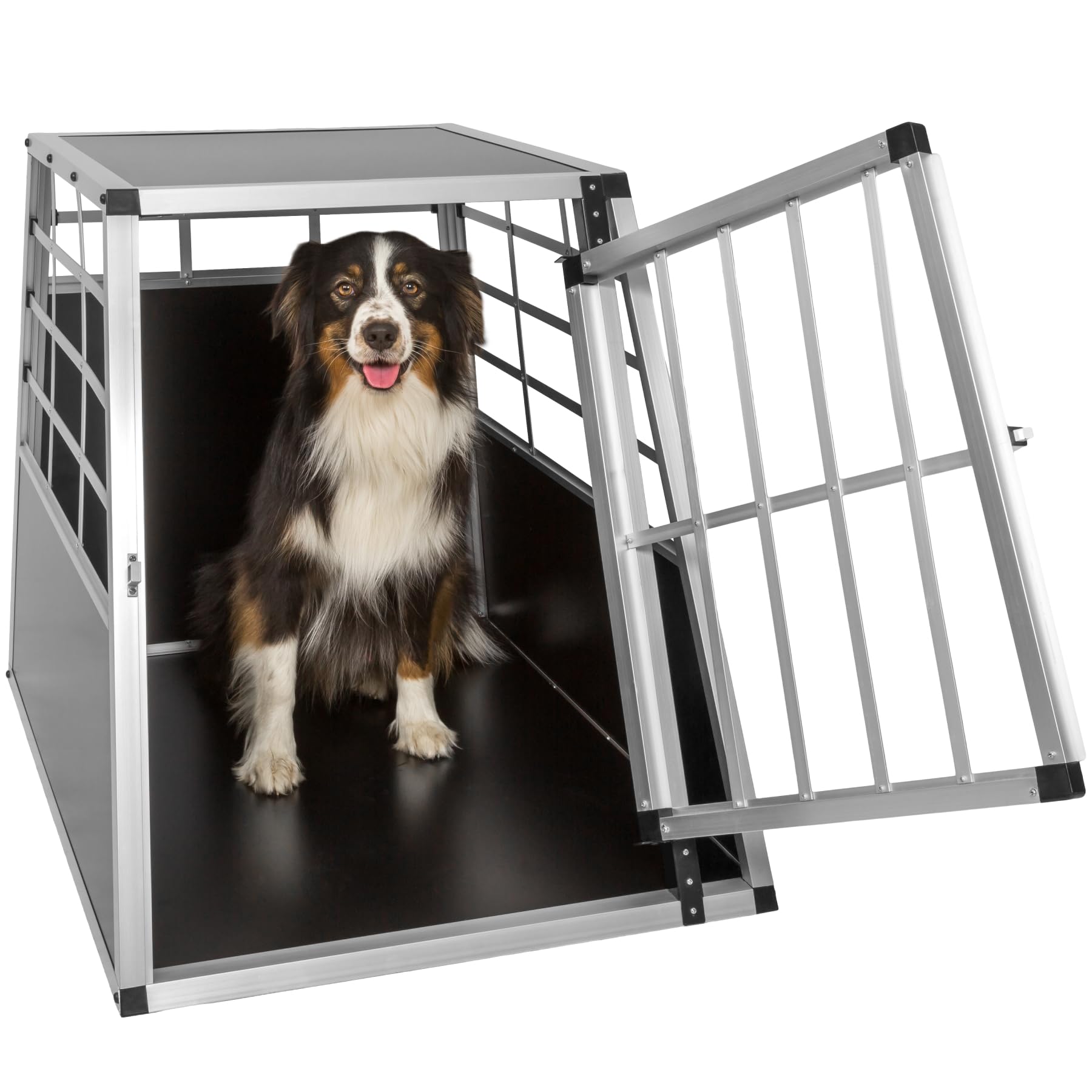 tectake® Transportin Perro Coche, Jaula para Perros con Puerta y Cerradura, Transportin Perro Grande Robusto, Fácil de Limpiar, Jaulas para Perros - 69 x 90 x 69,5 cm
