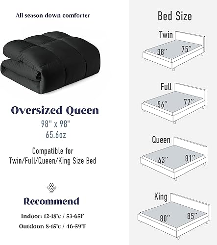 Miniatura 7 de puredown Edredón de plumas de ganso tamaño Queen de gran tamaño, relleno de edredón para todas las estaciones, edredón suave de la colección de