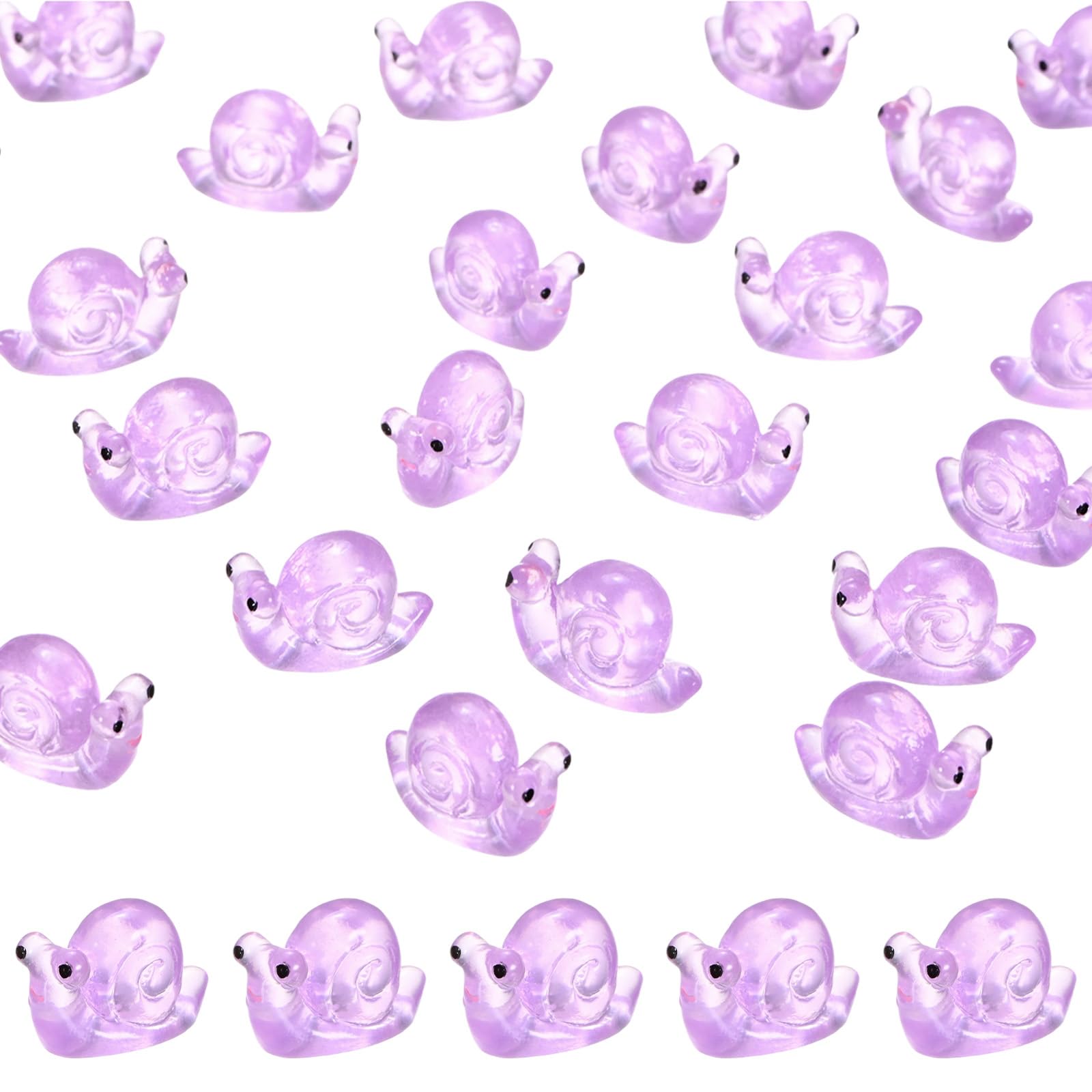 M METERXITY 60-Pack Luminous Mini Resin Snail, Glow in the Dark Tiny Snail for Fairy Garden/Micro Landscaping/Terrarium, Decorative Miniature Animal Figurine to Place [Purple]