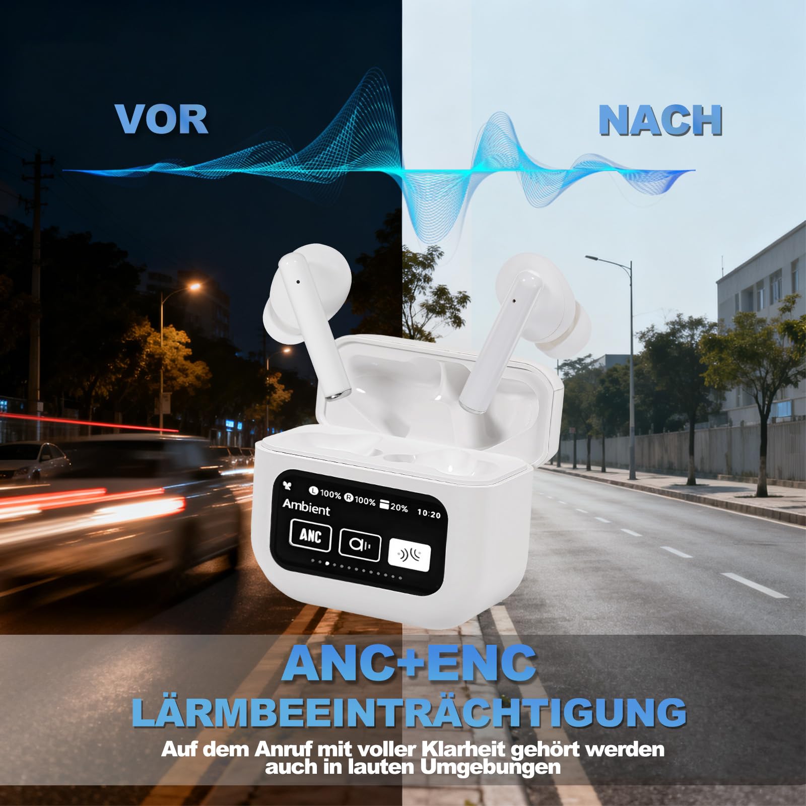In-Ear Bluetooth Cuffie con Smart Touch Carica & 13 Funzioni, Cuffie senza cavo Bluetooth 5.4 con ANC/ENC Suppressione del rumore-Bianco