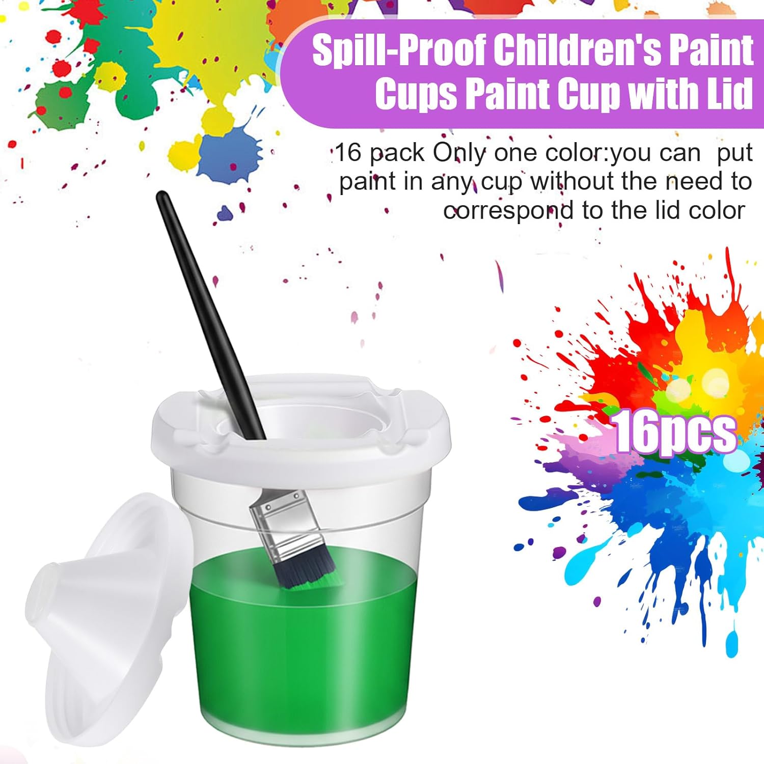 16 PCS Plastic Paint Cups with Lids for Kids, Reusable Paint Water Cup Clear No Spill Paints Cups Paints Containers with Lids for Art Supplies, Art Classes, Painting Projects, Craft Supplies - Image 5