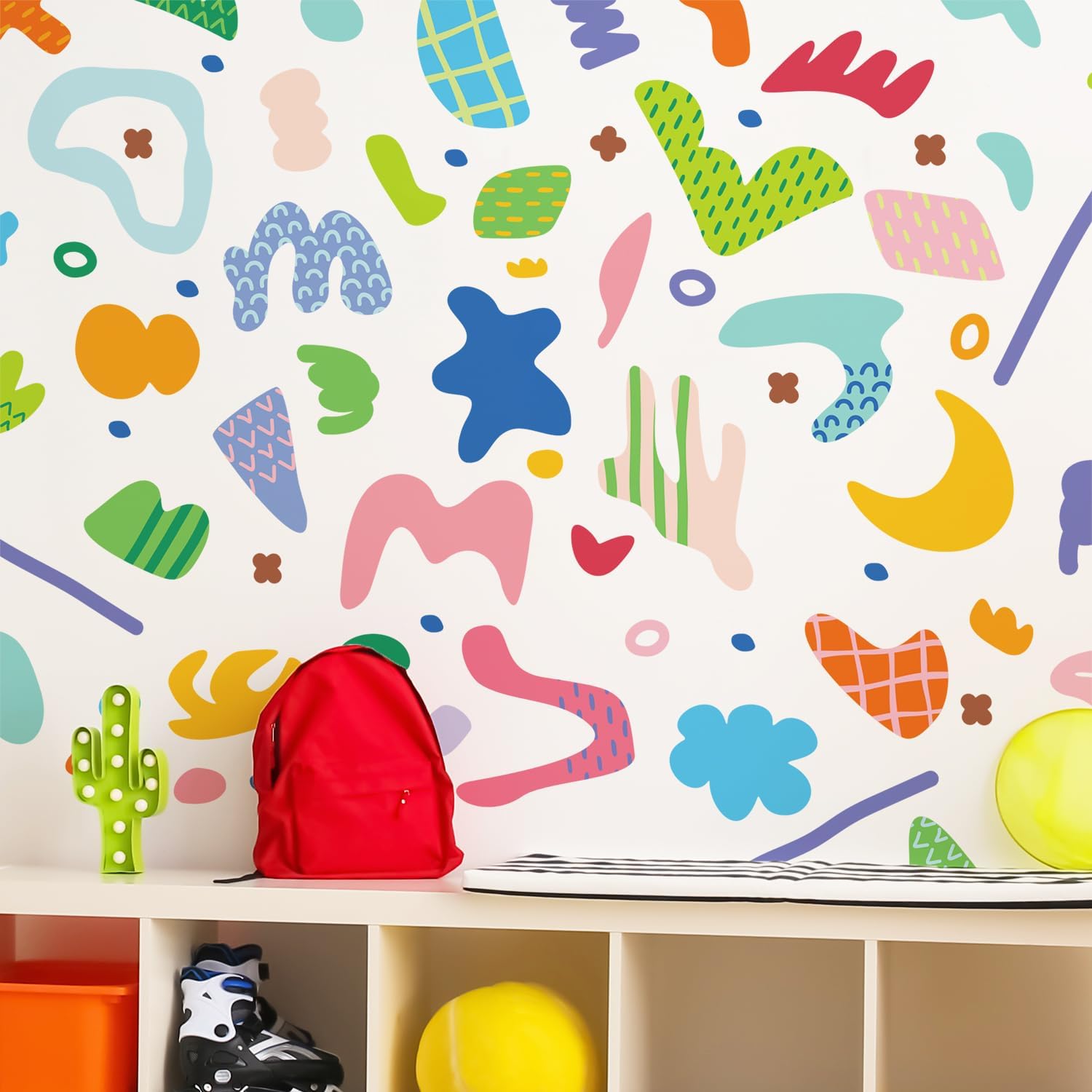 Original Hand Drawn Memphis Colorful Abstract Shape Wall Decals Peel and Stick, Kids Playroom Wall Decor, Abstract Geometry