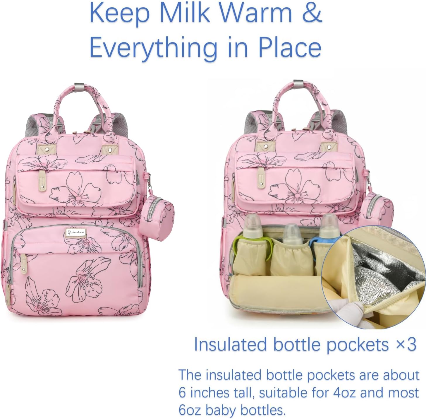 Diaper Bag Backpack for Baby – Large Capacity Waterproof Travel Tote, Multifunction Baby Bag with Changing Pad, Pacifier Holder & Stroller Straps (Strawberry Pink)