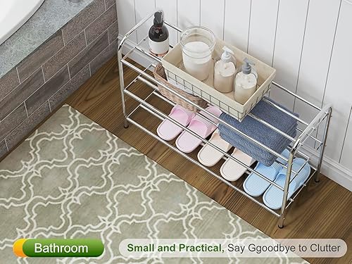 Miniatura 8 de Zapatero de acero inoxidable de 3 niveles, patas extensibles y ajustables de 4 varillas  Pequeño zapatero ajustable  Estante de almacenamiento de
