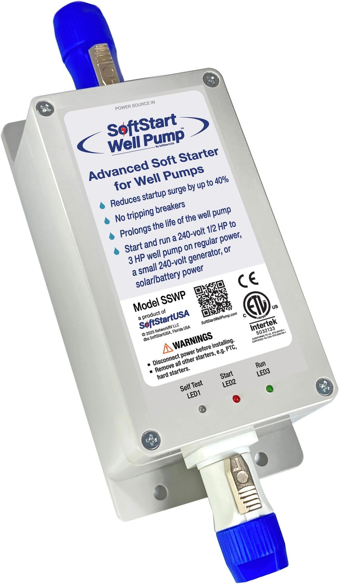 SoftStart Water Well Pump โ Cuts inrush current 40% โ For 0.5โ1.5 HP 120V & 1โ3.5 HP 240V submersible/deep well pumps โ Generator & solar ready โ ETL listed