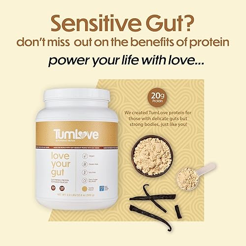 Miniatura 7 de TumLove Proteína vegana en polvo  Bajo certificado FODMAP, sin gluten, sin lácteos, sin soja, 100% amigable con el intestino y sin hinchazón,