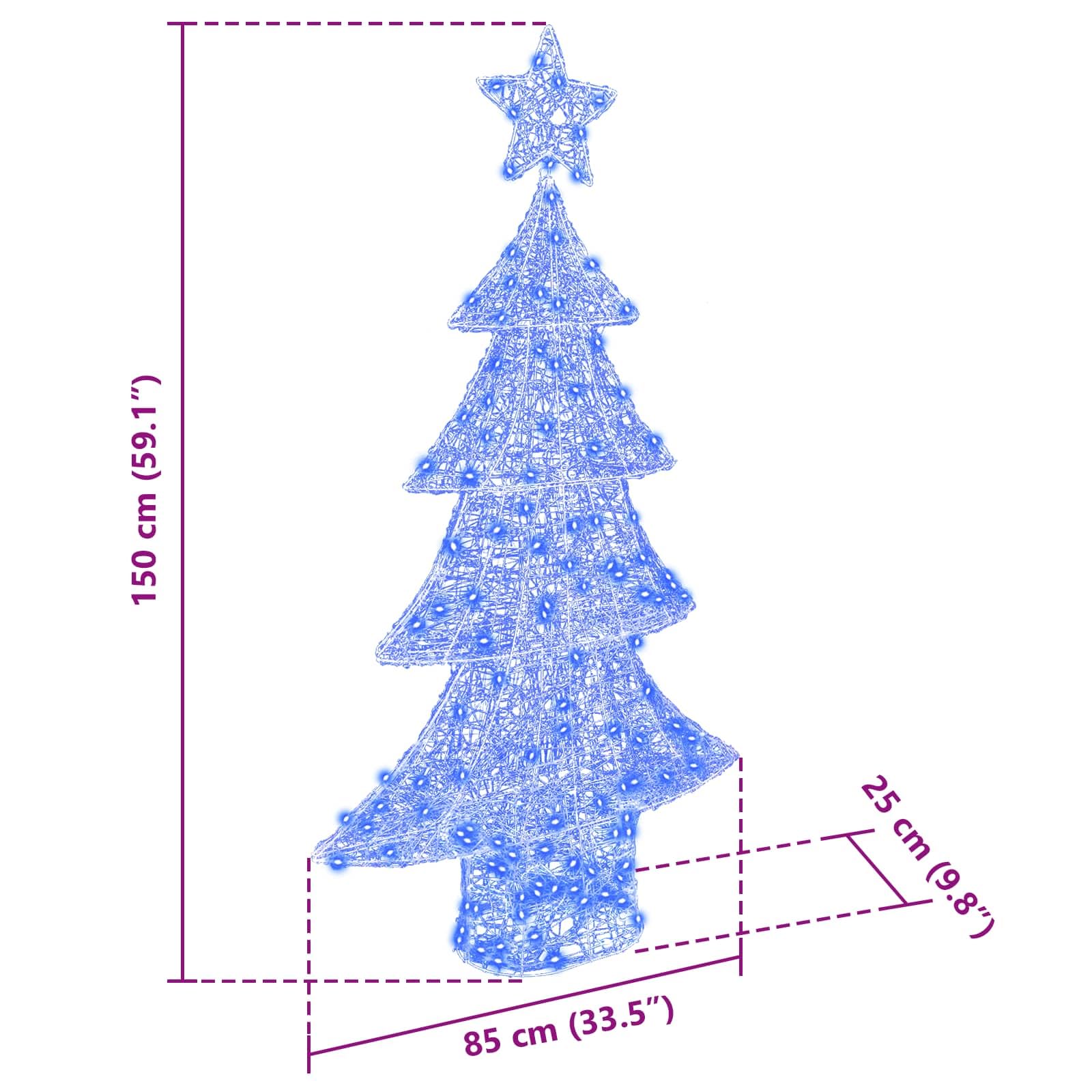 Weihnachtsbaum Acryl 150 cm mit 160 LEDs Blau, 3D Deko Ornament für Wohnzimmer, Christbaumschmuck mit Stern, USB betrieben, wetterbeständig, ideal zum Schmücken und Verzieren