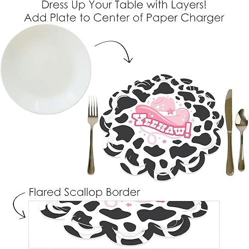Miniatura 8 de Big Dot of Happiness Rodeo Cowgirl - Decoración de mesa redonda rosa occidental para fiesta, cargadores de papel, ajuste de lugar para 12
