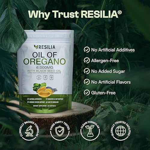 Miniatura 7 de Cápsulas blandas Resilia con aceite de semilla negra de 6000 mg – Cápsulas de aceite de orégano orgánico para apoyo inmunológico y digestivo –