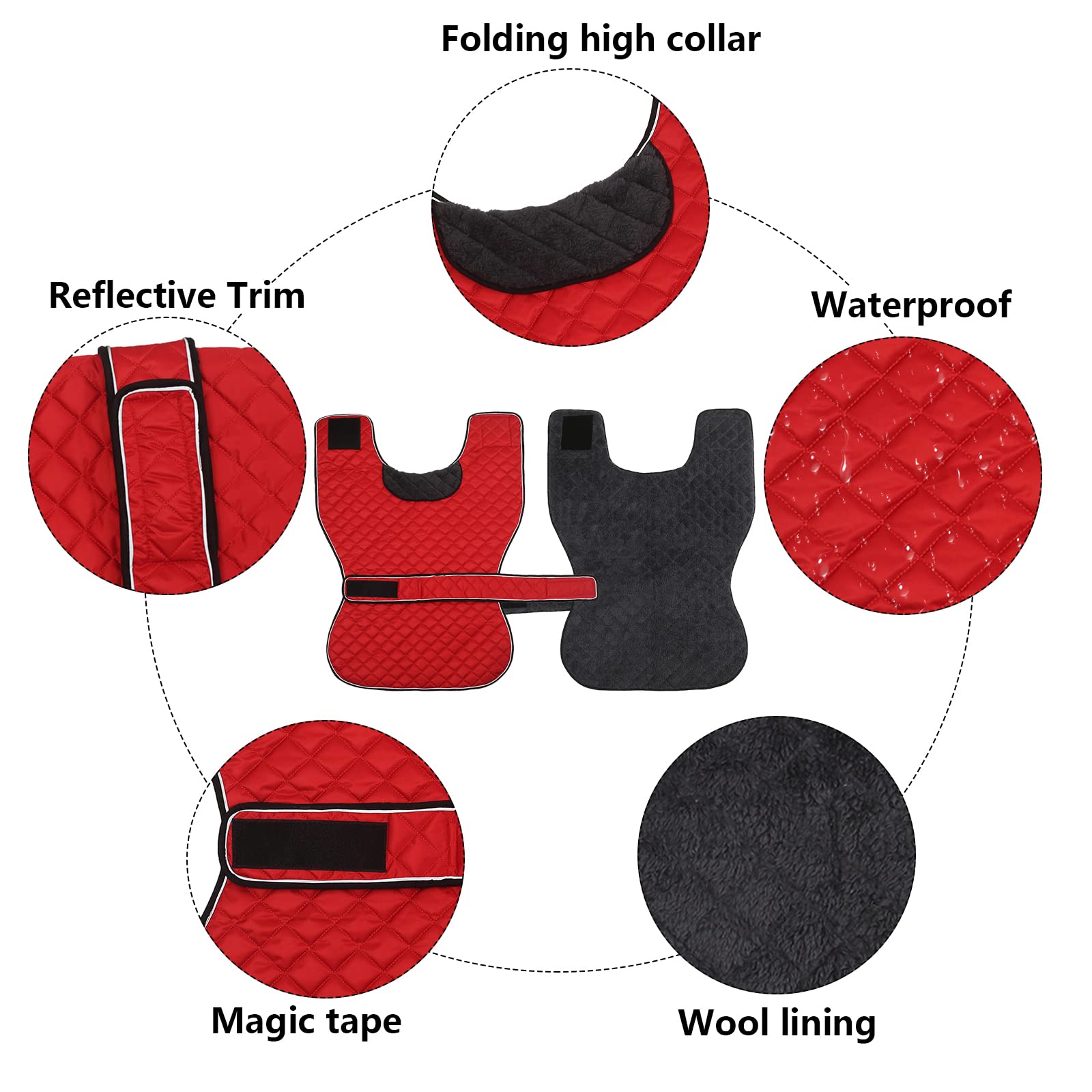 Windhunde-Wintermantel mit Fleecefutter, verstellbare Outdoor-Haustierjacke für mittelgroße oder große Hunde, ideal für Windhunde, Whippets, Lurcher, Salukis - Rot - XXL