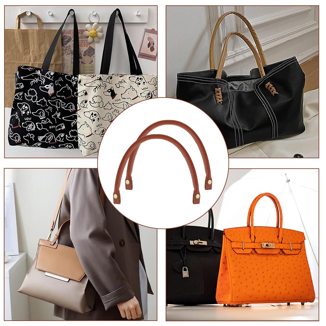 ZKGYUS 2 Piezas Asas para Bolsos de PU Correa para Bolso de Repuesto Asas de Cuero para Bolsos Cuero de la PU de la Bolsa de Asas de la correa Manija de la Correa Marrón Claro