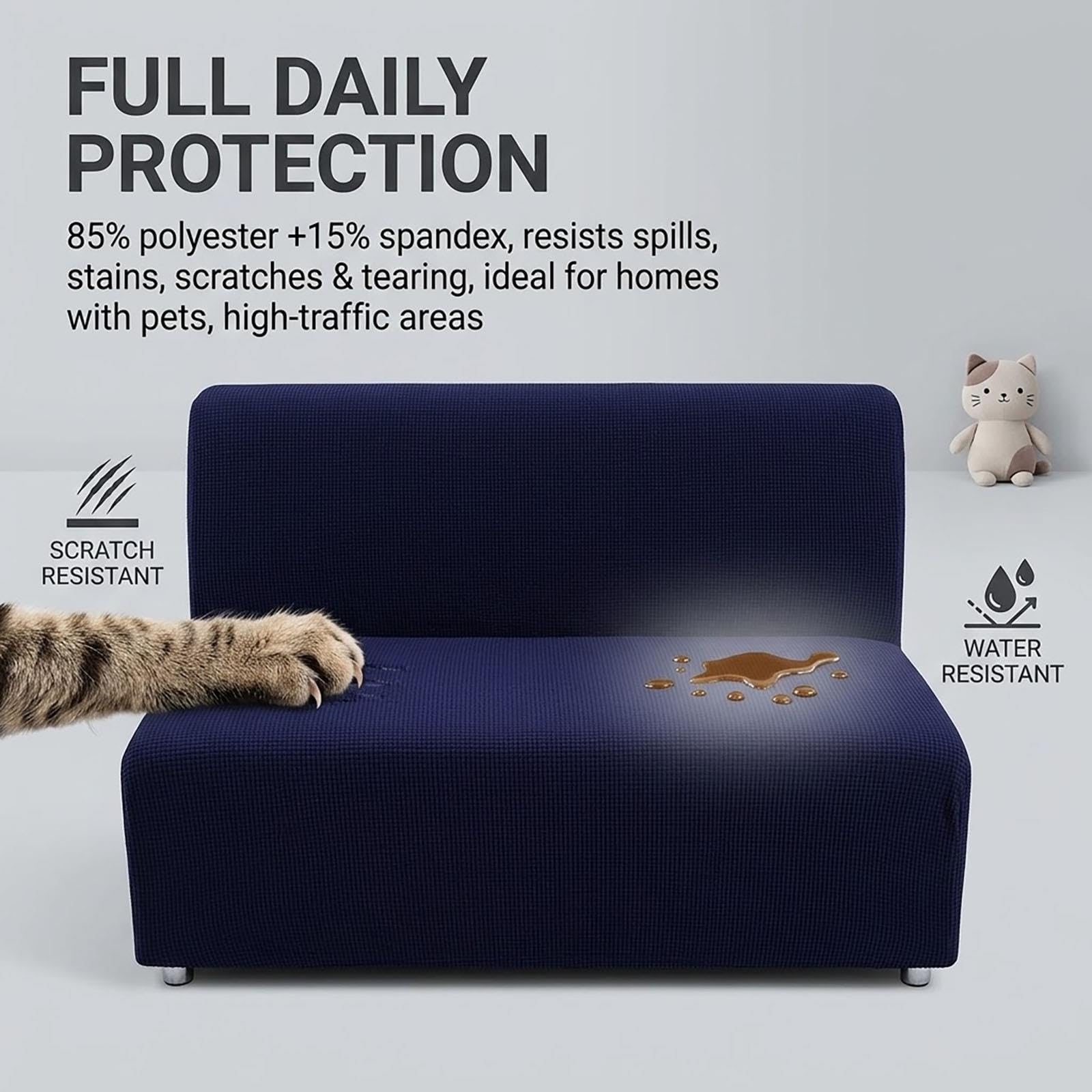 Funda Elástica Para Sillón Sin Brazos Patrón De Cuadros Con Fondo Elástico