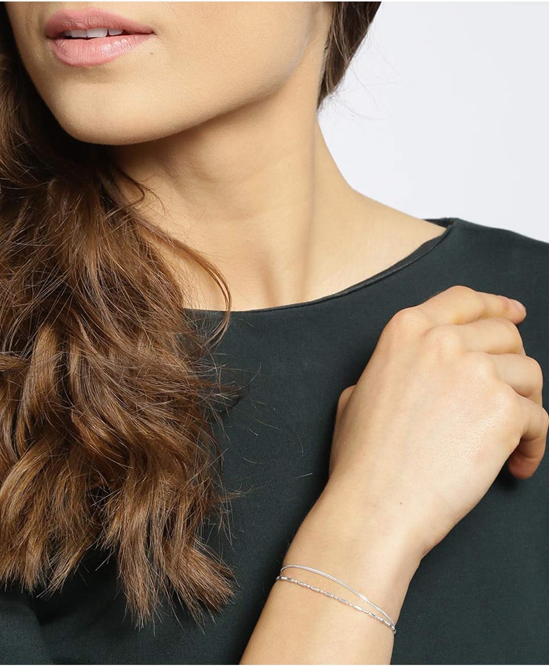 Vanbelle Sterling Silver Jewelry - Rhodium Plated with 925 Stamp - Double Layered Beaded Chain Bracelet - Elegant Handcrafted for Women - 7.5" long - Image 6