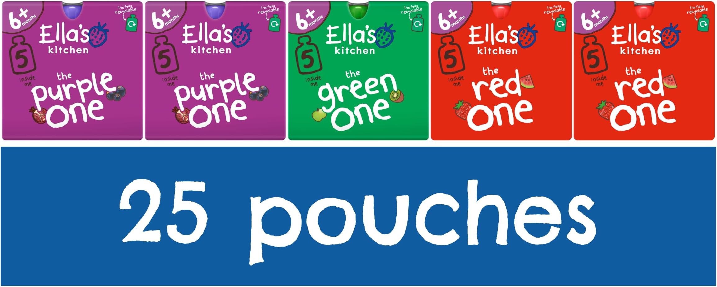 Organic Fruit Smoothie Assortment, Pack of 25 Pouches (10 x Red, 10 x Purple, 5 x Green)