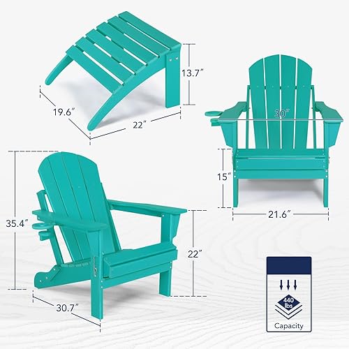 Miniatura 8 de Silla Adirondack con reposapiés, silla plegable para exteriores con otomana y soporte para tazas, sillas resistentes a la intemperie para fogata