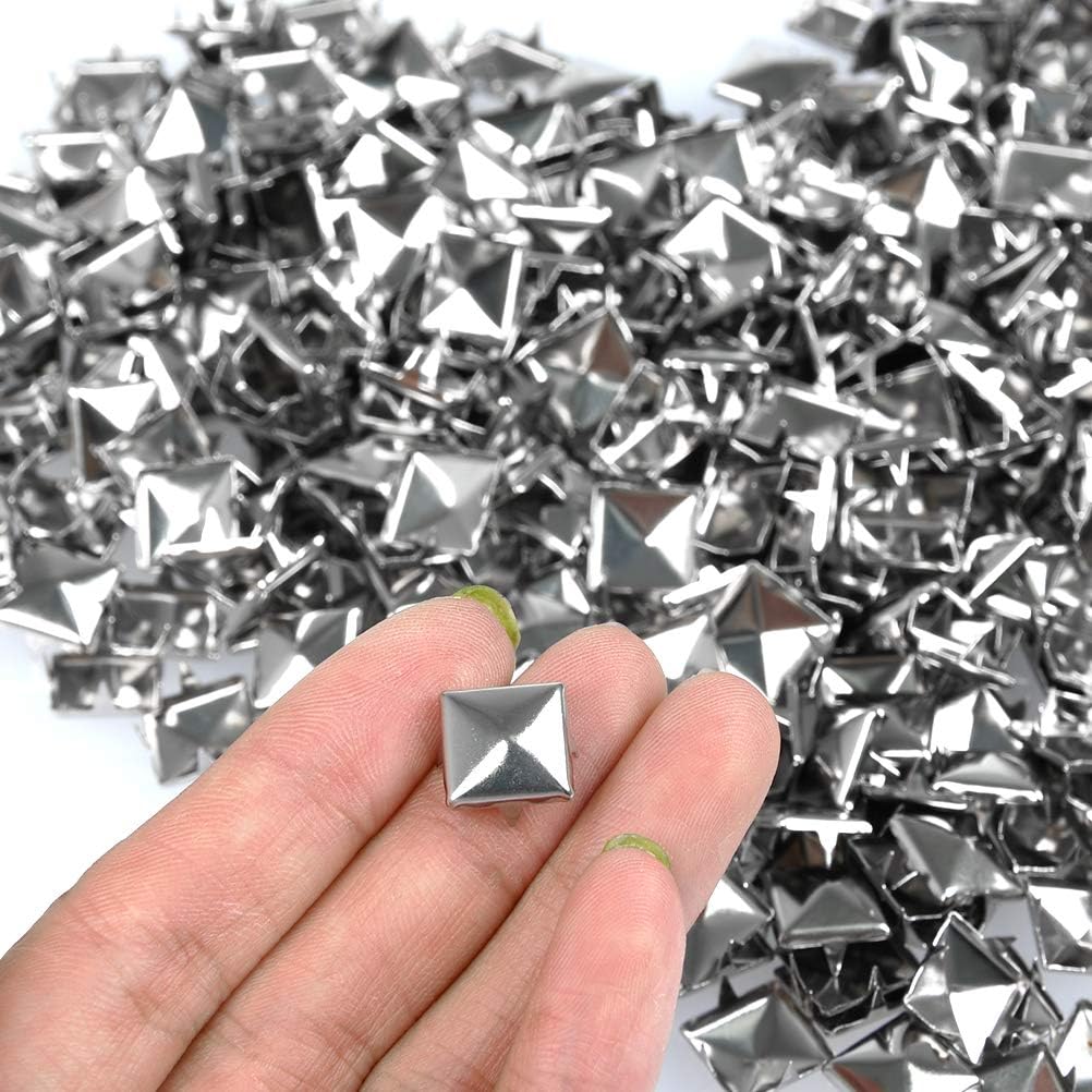 QLOUNI 400 Pieces 10 mm Four-Jaw Square Rivets Bag Leather Clothing Shoes Rivet Handicraft DIY Spikes Spots Studs Accessories with Straight Tipped Scratch Awl Craft Tool