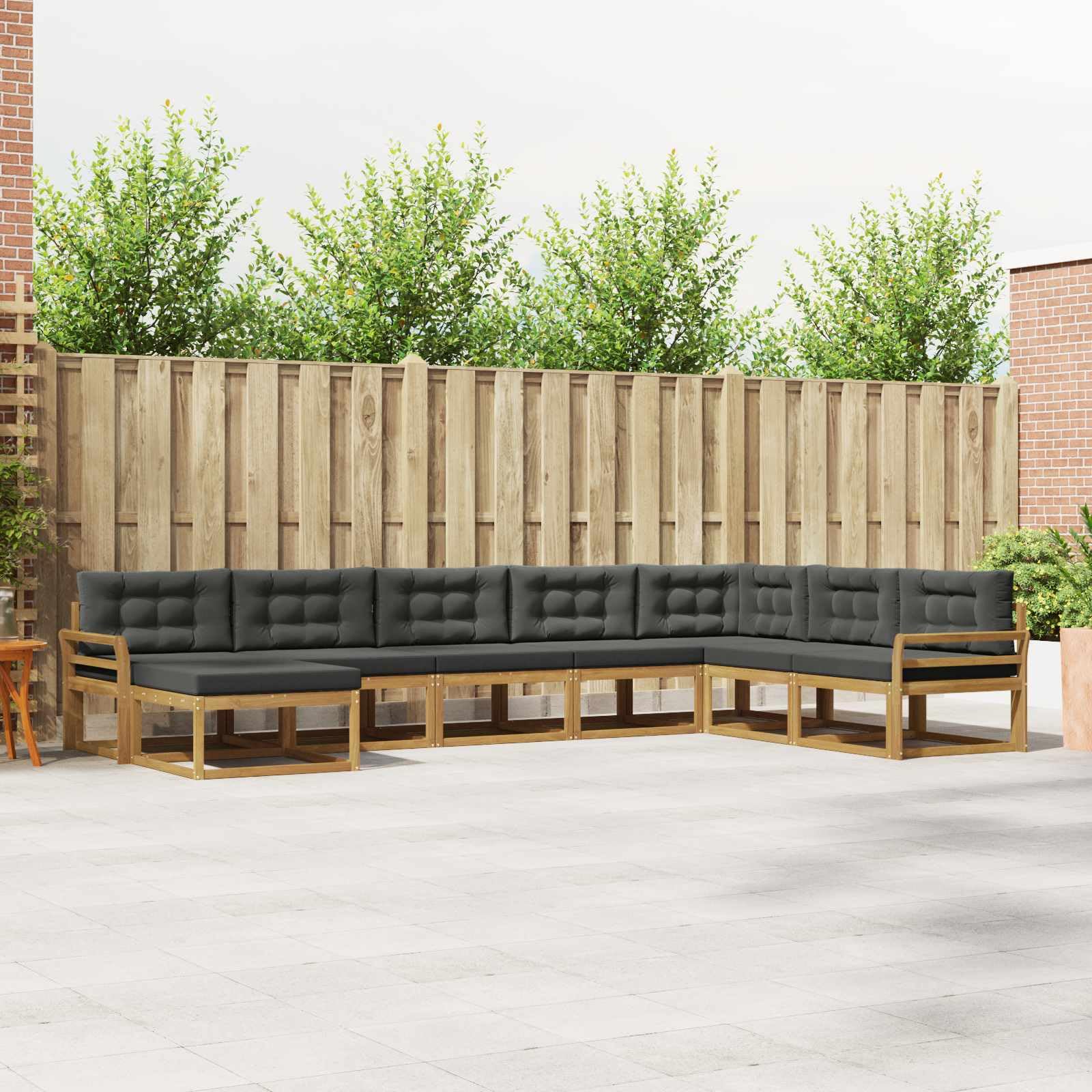 Juego de sofá de 8 piezas de madera maciza de acacia en blanco y antracita, resistente a la intemperie, para terraza, balcón y festivales al aire libre, con cómodos cojines de asiento